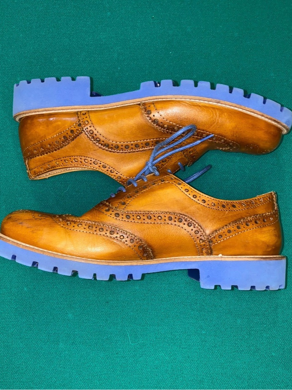 Hand Made In Italy Leather Wingtip’s With Blue Soles M 5.5 / W 7.5  Expensive !!